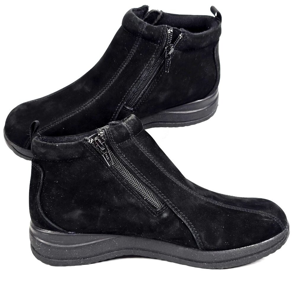 Dr Scholls Mary Black Faux Suede Dual Zip Ankle Booties Women's Size 8W